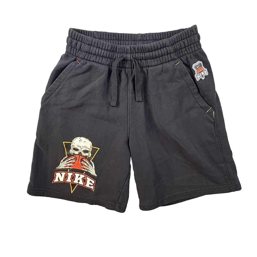 Nike Boys M (23.5x7.25) Black Skeleton Skull Basketball Graphic Sweat Shorts